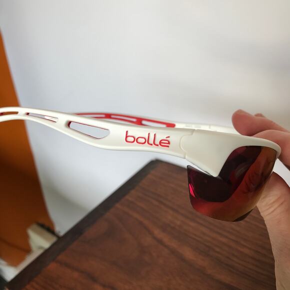Bolle Bolt S Sunglasses 12204 in matte white with red accent - pre-owned